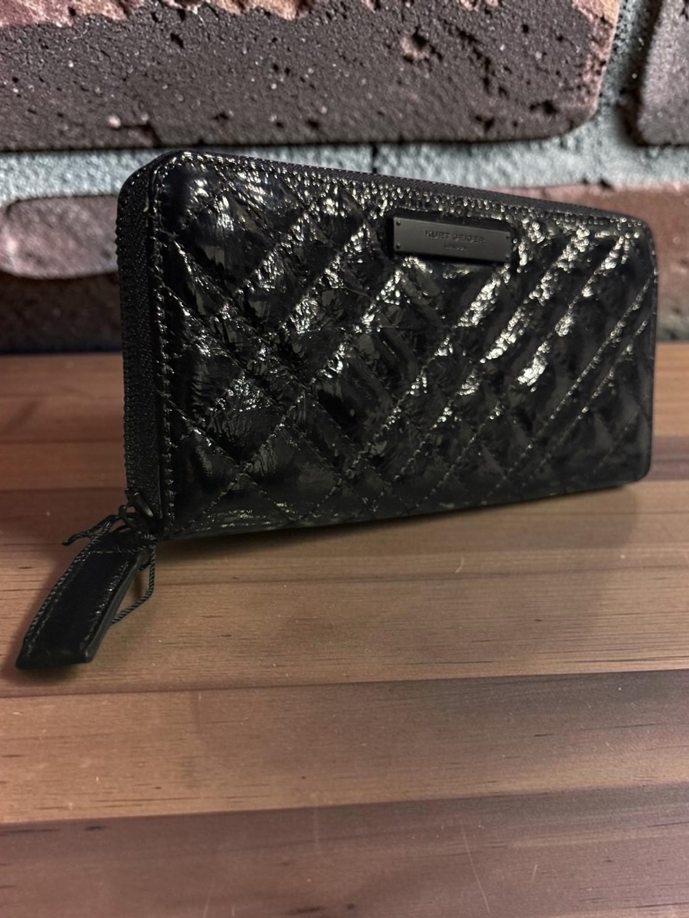 Kurt Geiger London Quilted Patent Zip Wallet - Black NWT